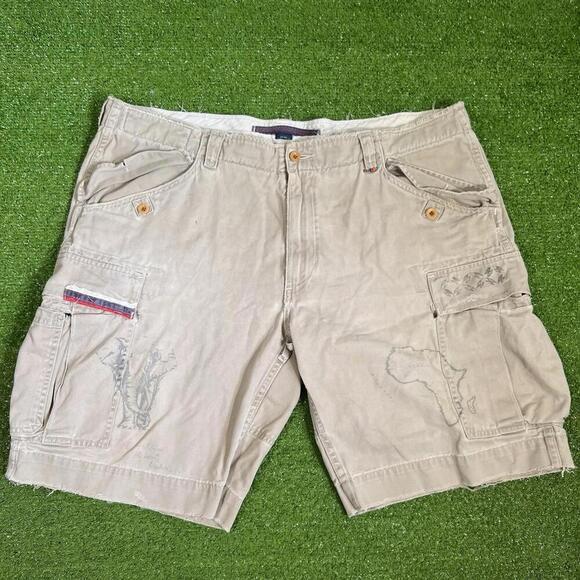 RARE Vintage Polo Ralph Lauren Safari Cargo Shorts Sz 42 Distressed Y2K Preppy - Picture 1 of 6